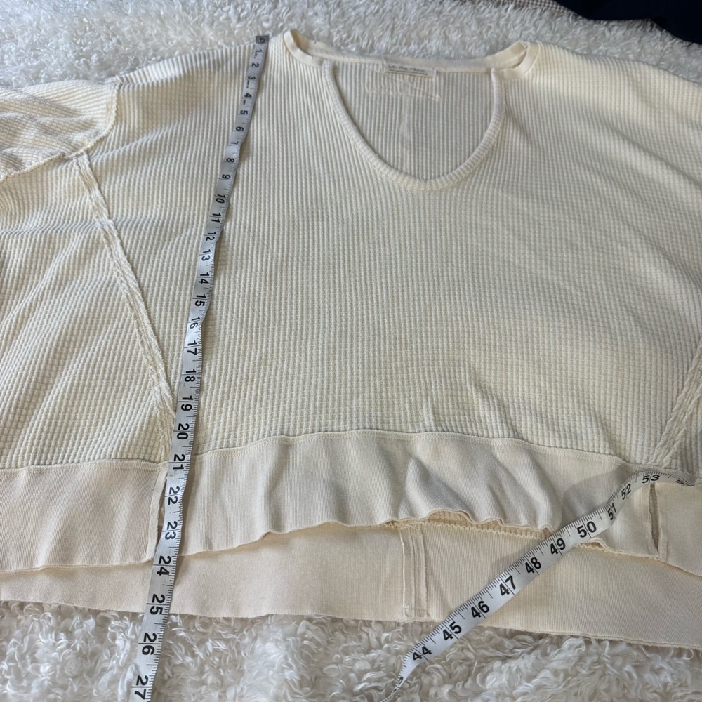 Free People We The Free Buttercup Thermal Top Oversized Small Ecru Waffle Knit - Picture 6 of 12